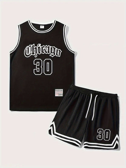 Herren Basketball Trainingsanzug Set – Sportliches Basketball Outfit mit Chicago 30 Print für Training und Freizeit