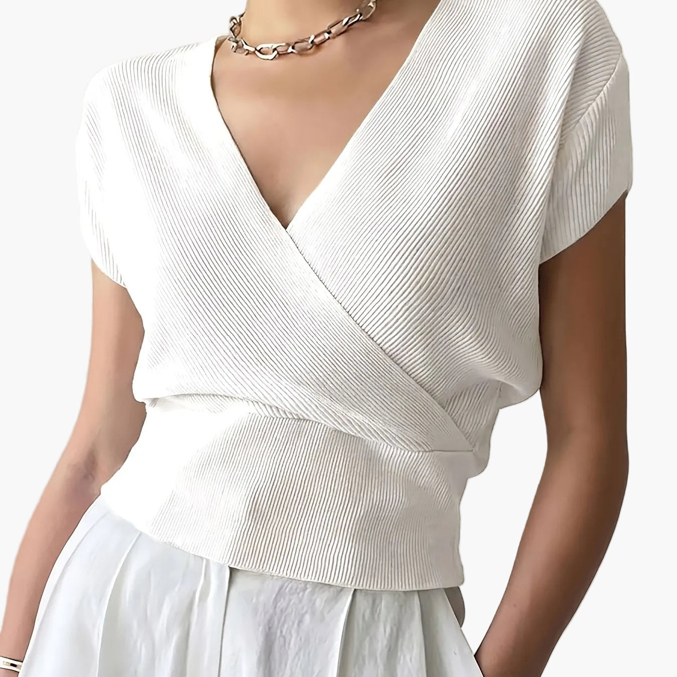 Damen Wickelshirt mit Kurzarm – Elegantes Freizeit-Top im modernen Design