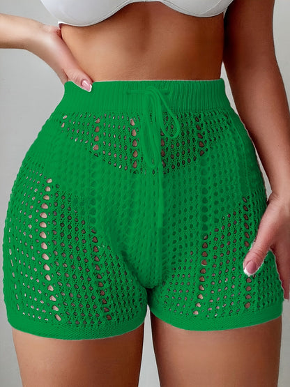 Damen Häkel-Shorts mit High Waist und verstellbarem Bund – Modische Strandshorts für Urlaub und Freizeit