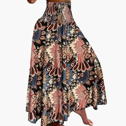 Damen Maxirock Boho-Stil mit tropischem Muster – Perfekt für Sommer, Urlaub & Freizeit