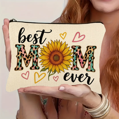 Best Mom Ever – Damen Kosmetiktasche mit Sonnenblume und Herz-Design, Geschenkidee zum Muttertag