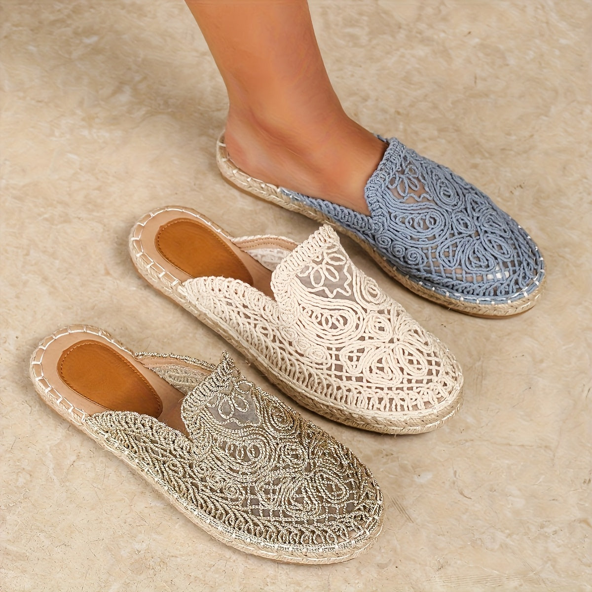 Damen Slipper Geflochten Boho Stil Freizeit Sandalen für Sommer