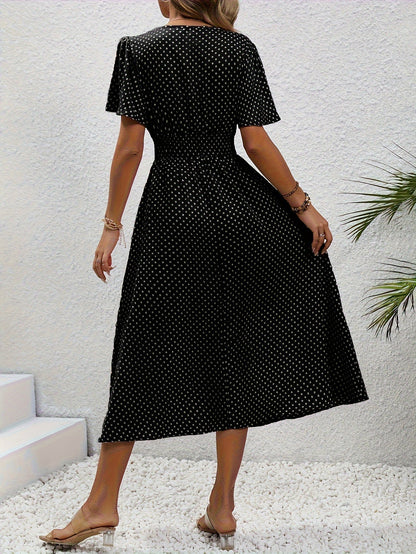 Damen Sommerkleid mit Punkten, V-Ausschnitt, elegant und luftig für Alltag & Urlaub