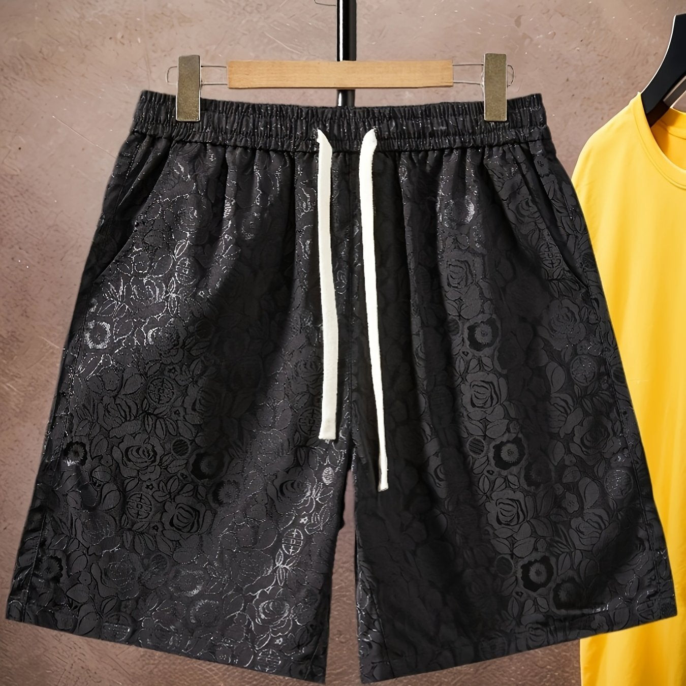 Herren Jacquard-Shorts mit Rosenmuster und modernem Relaxed Fit – Stilvolle Freizeithose für Alltag und Ausgehen