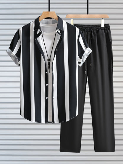 Herren Kurzarm Hemd mit Streifenmuster – Moderner Freizeit-Style, Perfekt für den Sommer