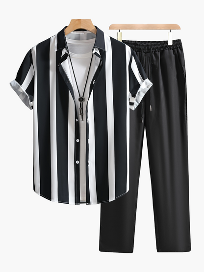 Herren Kurzarm Hemd mit Streifenmuster – Moderner Freizeit-Style, Perfekt für den Sommer