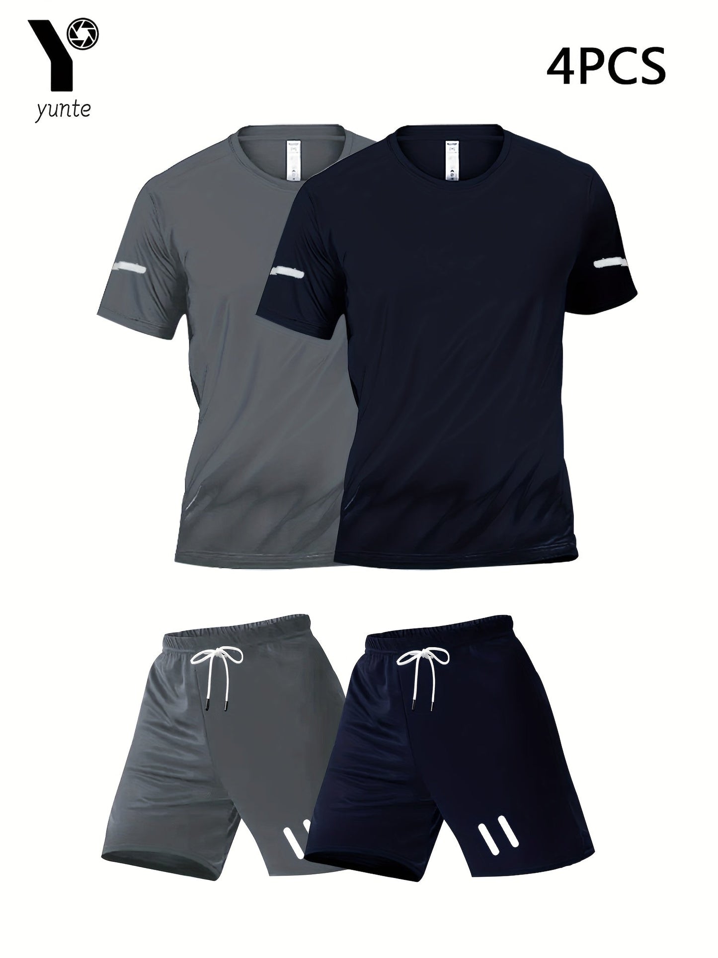 Herren Sport Set 4-teilig – Trainingsanzug für Fitness & Laufen, T-Shirt und Shorts