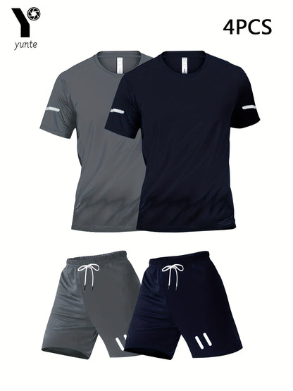Herren Sport Set 4-teilig – Trainingsanzug für Fitness & Laufen, T-Shirt und Shorts