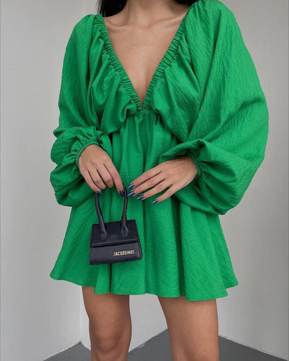 Hayley – V-Ausschnitt Laternenärmel Kleid