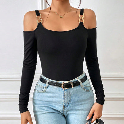 Jessica – Sexy Langarm-Off-Shoulder-Top mit Metallhaken