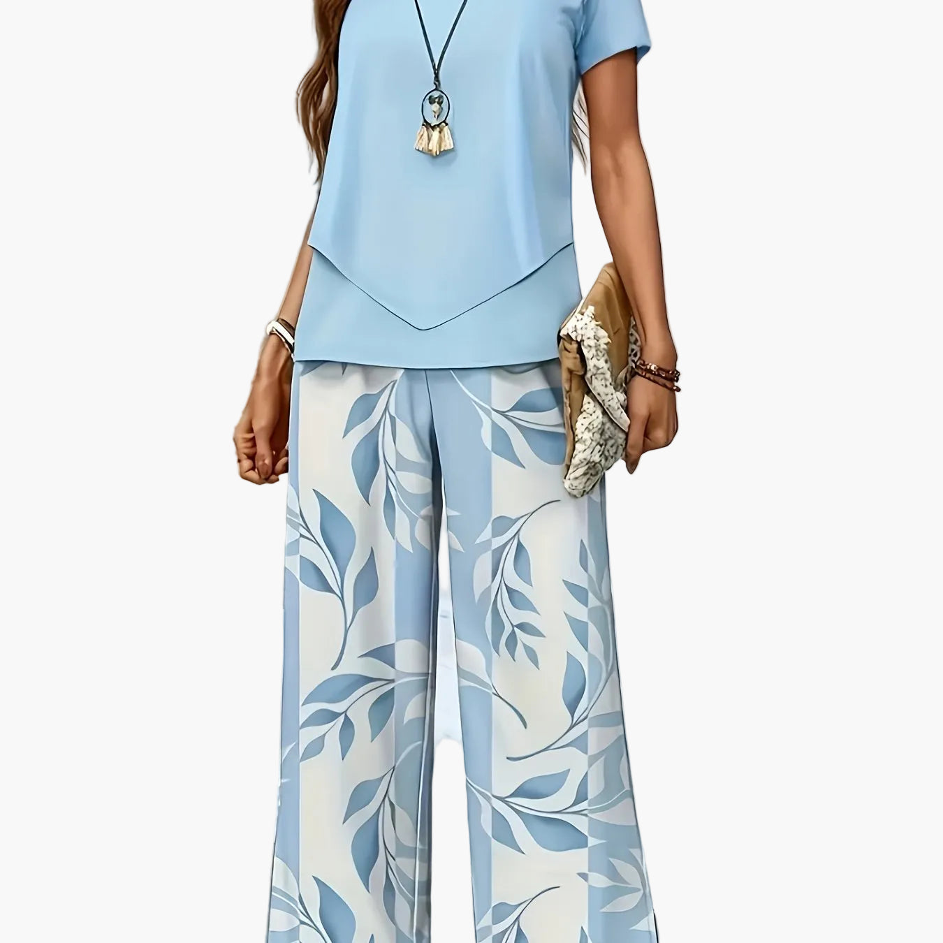 Damen Sommer Set Elegant Zweiteiler mit Weit Bein Hose und Kurzarm Shirt – Perfekt für Freizeit und Urlaub