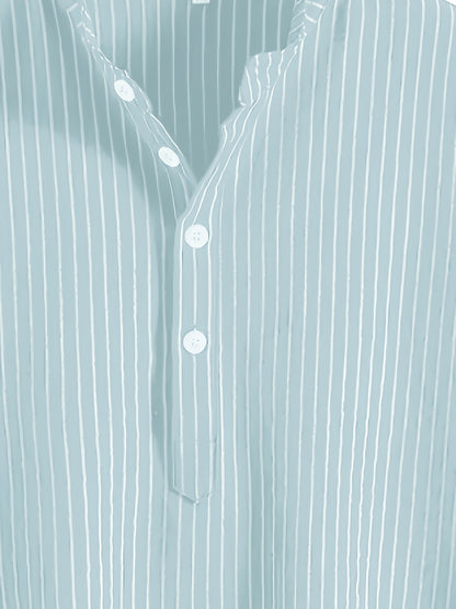 Herren Kurzarm Stehkragen Hemd mit Streifen – Modernes Casual Design für Alltag und Freizeit