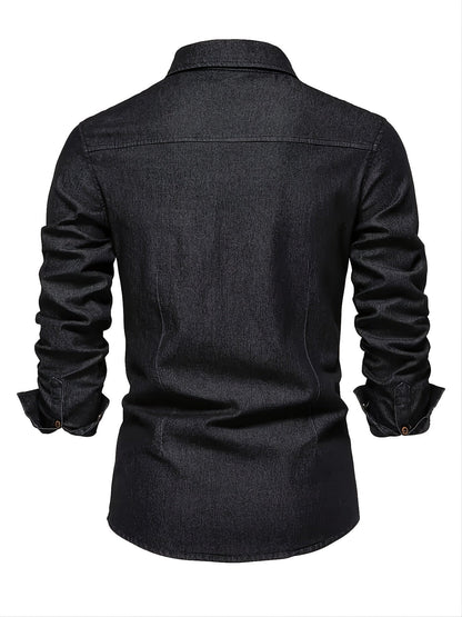 Herren Freizeithemd im Denim-Look – Modernes Langarmhemd mit Brusttaschen