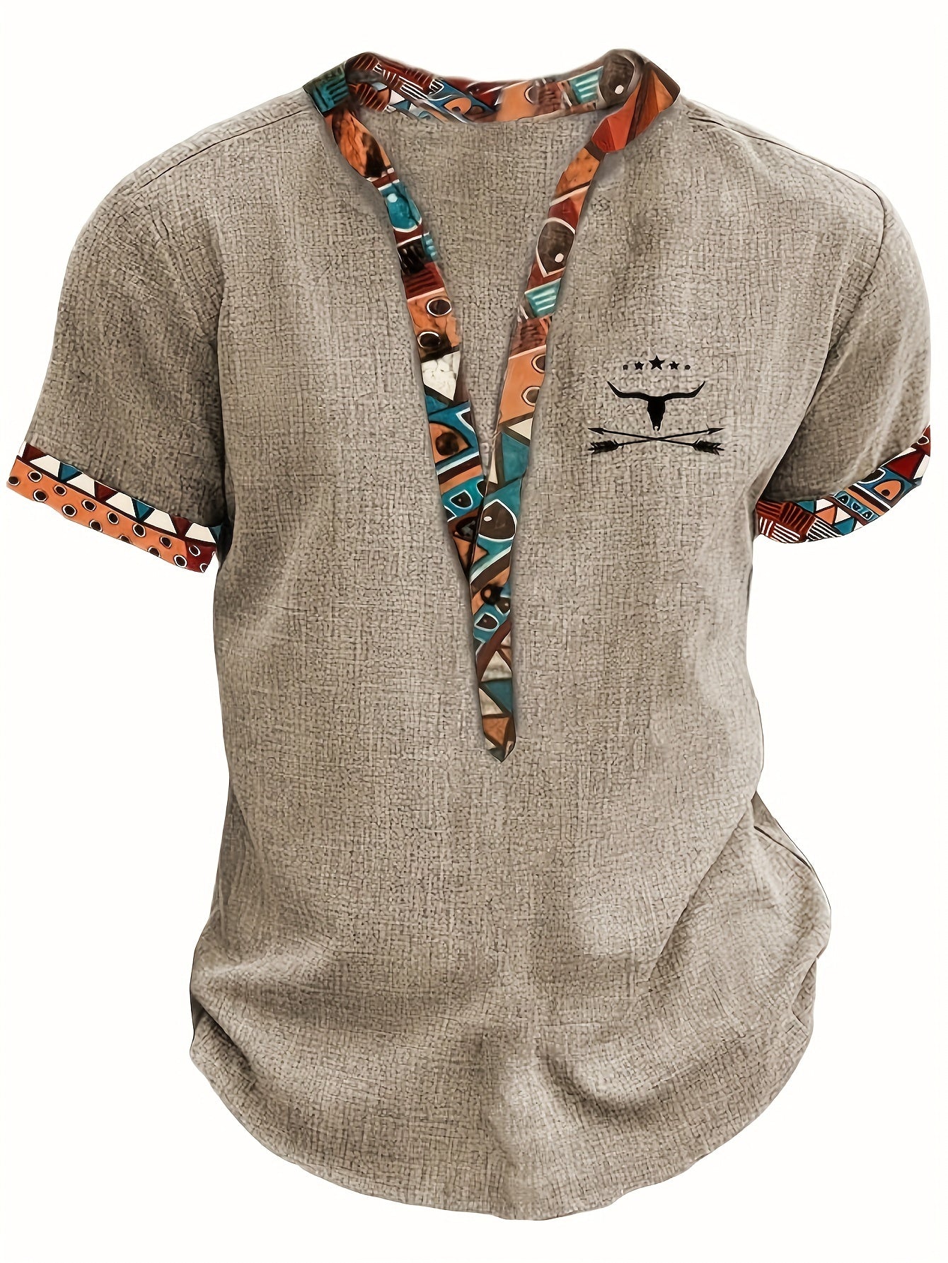 Herren Ethno-Kurzarmshirt mit Modernem Muster und V-Ausschnitt – Lässige Mode für Alltag und Freizeit