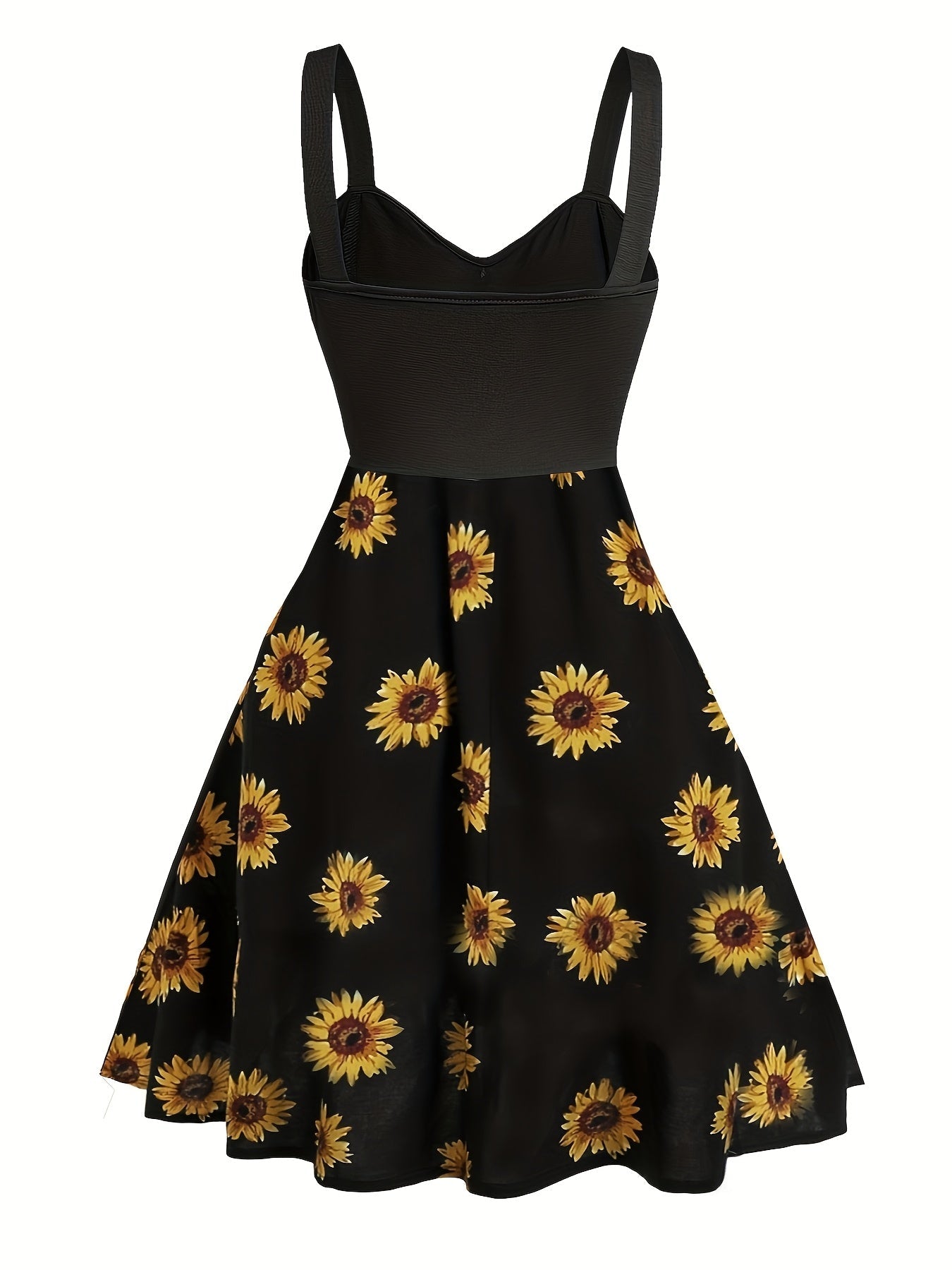 Damen Vintage Sonnenblumen Sommerkleid mit Knopfdetail und Trägern – Perfekt für Freizeit & Urlaub
