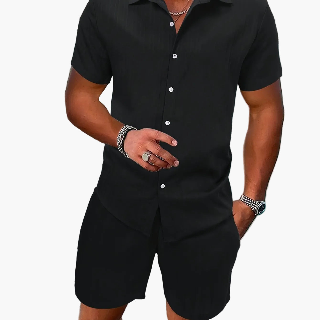 Herren Sommer Freizeit Set – Kurzarm Hemd und Shorts, Modernes Lounge Outfit für Alltag & Urlaub