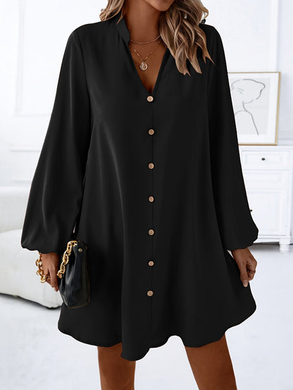 Damen Shirtkleid Elegant Locker Freizeit V-Ausschnitt Knopfleiste