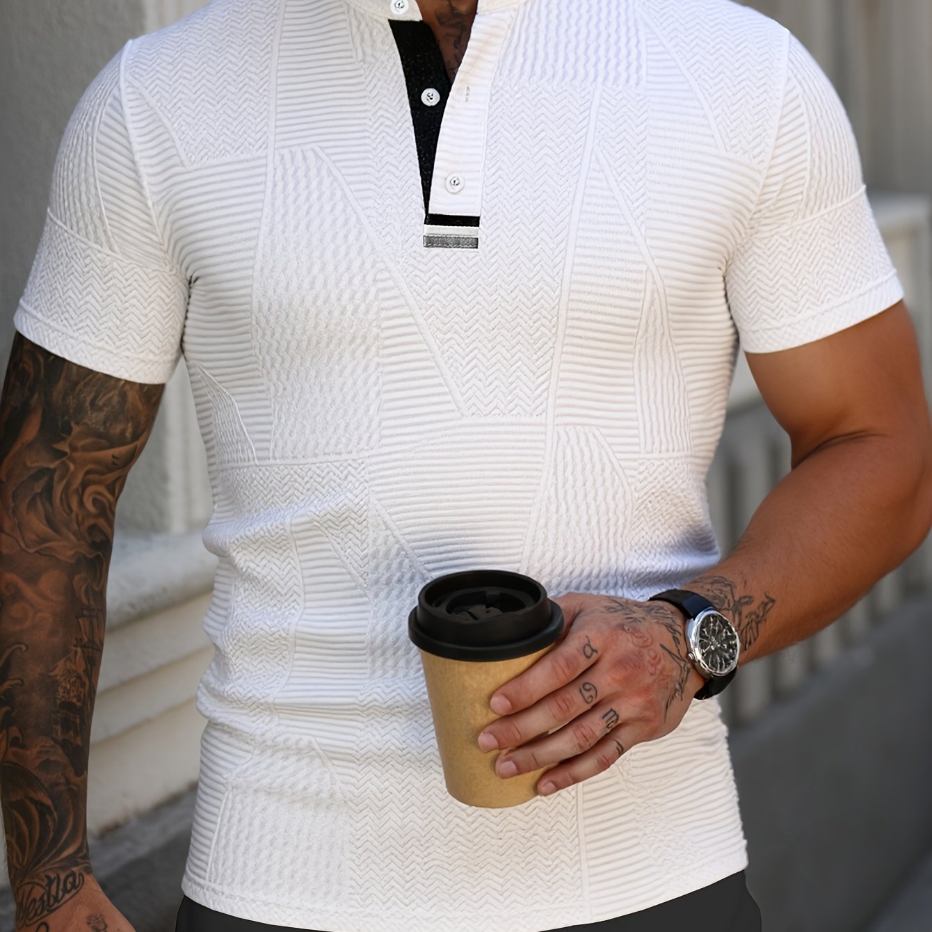 Herren Henley Shirt mit Strukturmuster – Modern, Smart-Casual, Vielseitig