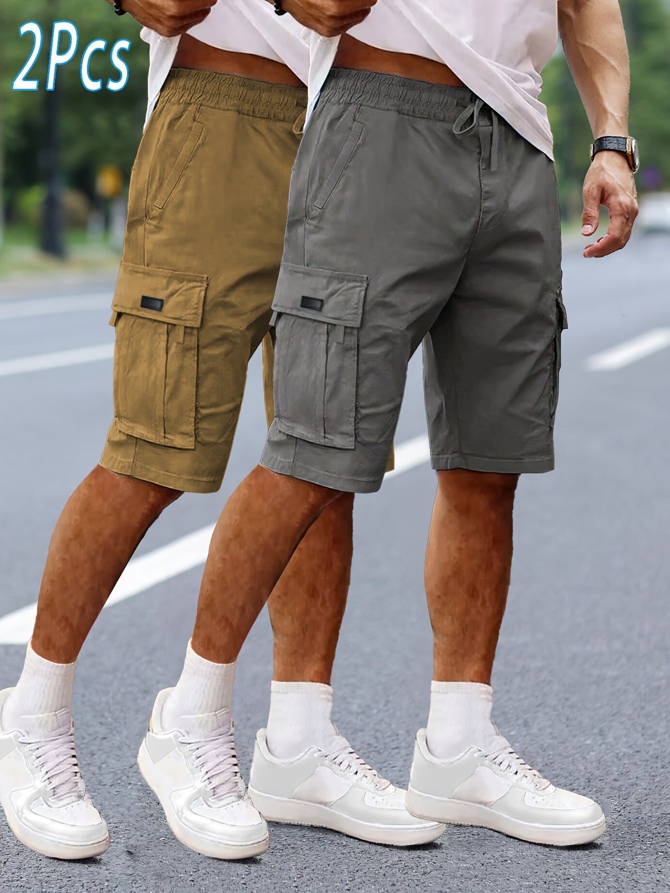 Herren Cargo Shorts 2er Pack – Bequeme Freizeit- und Outdoor-Bermuda mit Taschen