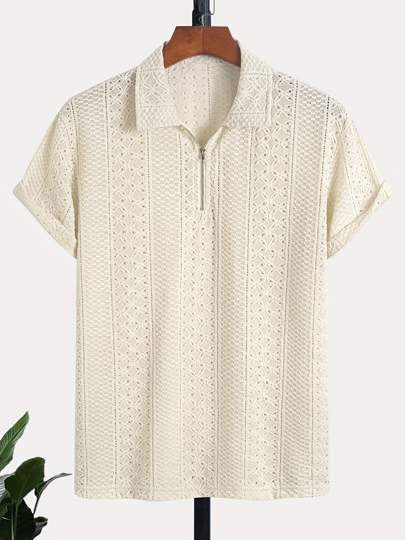 Herren Strickpolo mit Reißverschluss und modernem Strukturmuster – Eleganter Freizeitstil