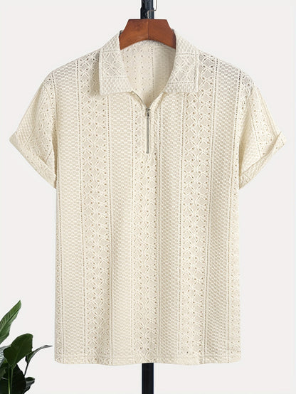 Herren Strickpolo mit Reißverschluss und modernem Strukturmuster – Eleganter Freizeitstil