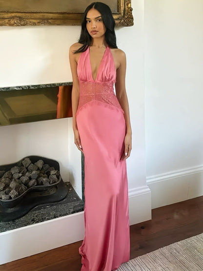 Damen Abendkleid Elegant mit Spitzen-Detail und Tiefem V-Ausschnitt – Perfekt für Besondere Anlässe
