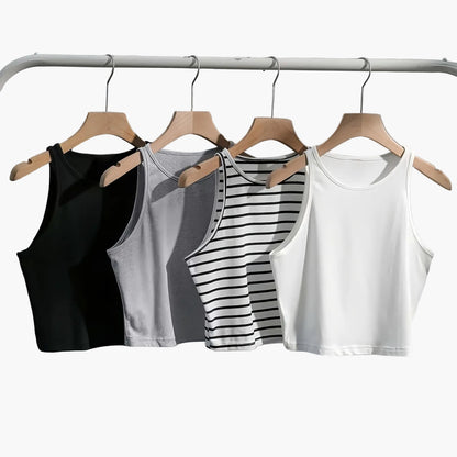 Damen Basic Tanktop Crop Set – Lässige Sommerwesten im 4er-Pack, Ideal für Alltag & Freizeit