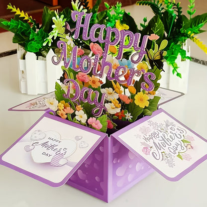 Pop-Up Grußkarte zum Muttertag für Damen – 3D Blumenstrauß Dekorative Geschenkbox mit Blumenmotiv