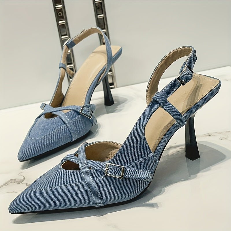 Damen Slingback Pumps mit Absatz und Schnallen – Elegante Spitzenschuhe für Büro und Freizeit