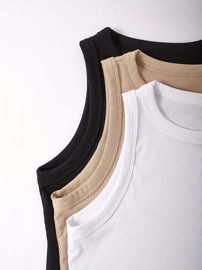 Damen Basic Tanktop 3er-Pack – Sportlich, Freizeit, Ärmellos, Bequemer Stretch