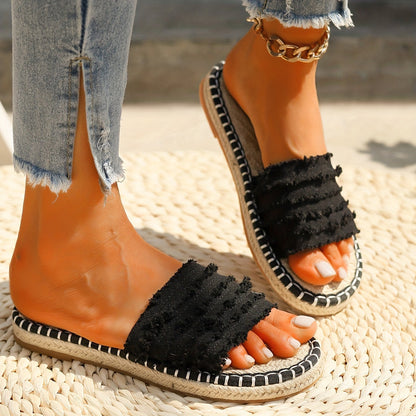 Damen Boho Espadrille Slides – Sommerliche Fransen-Sandalen für Freizeit und Urlaub
