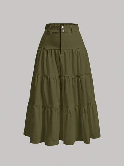 Damen Stufenrock High Waist Elegant Freizeitmode