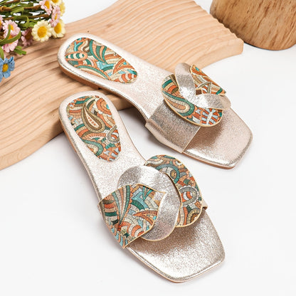 Damen-Pantoletten mit Paisley-Muster und modernem Square-Toe-Design – Elegante Sommerschuhe für Alltag und Freizeit