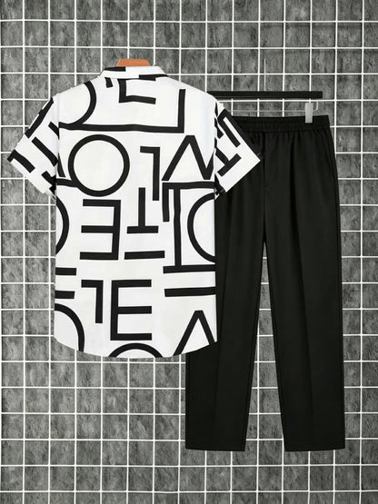 Herren Zweiteiliges Set – Modernes Streetwear Outfit mit Grafikhemd und Jogginghose