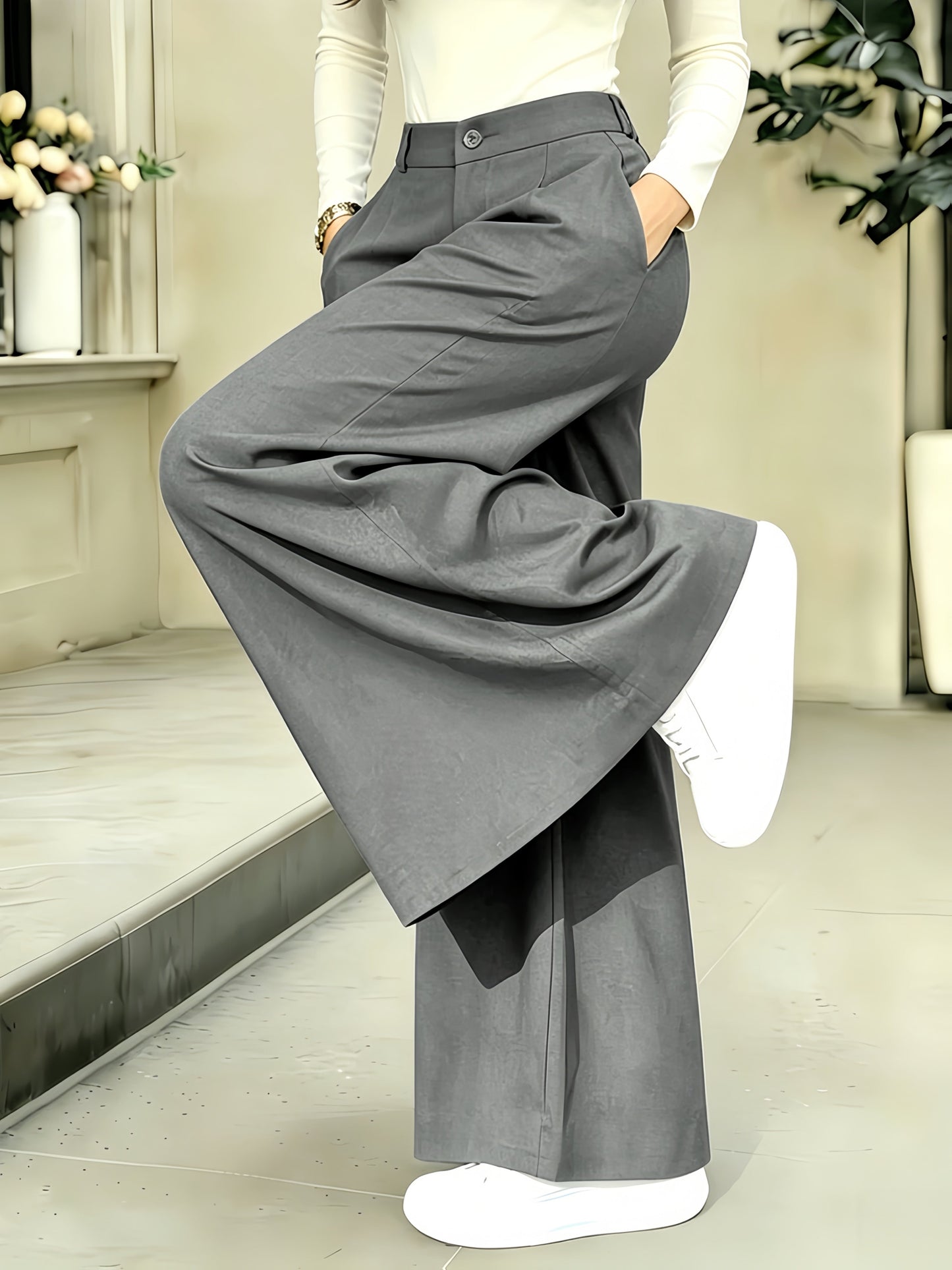 Damen Weitbein-Hose mit hoher Taille und modernem Look – Elegante Business- und Freizeitmode