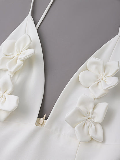 Damen Elegantes Minikleid mit Blumenapplikationen und Rüschenrock – Festlich & Feminin