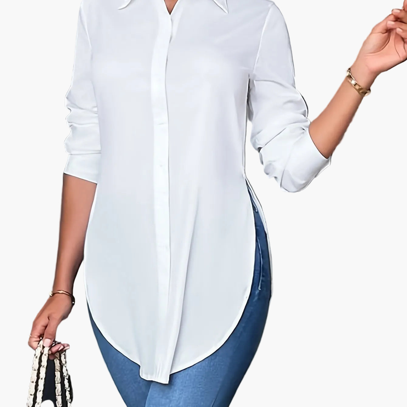 Damen Langarm Bluse Elegant Büro Freizeit Hemd Tunika