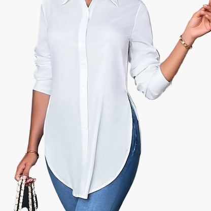 Damen Langarm Bluse Elegant Büro Freizeit Hemd Tunika