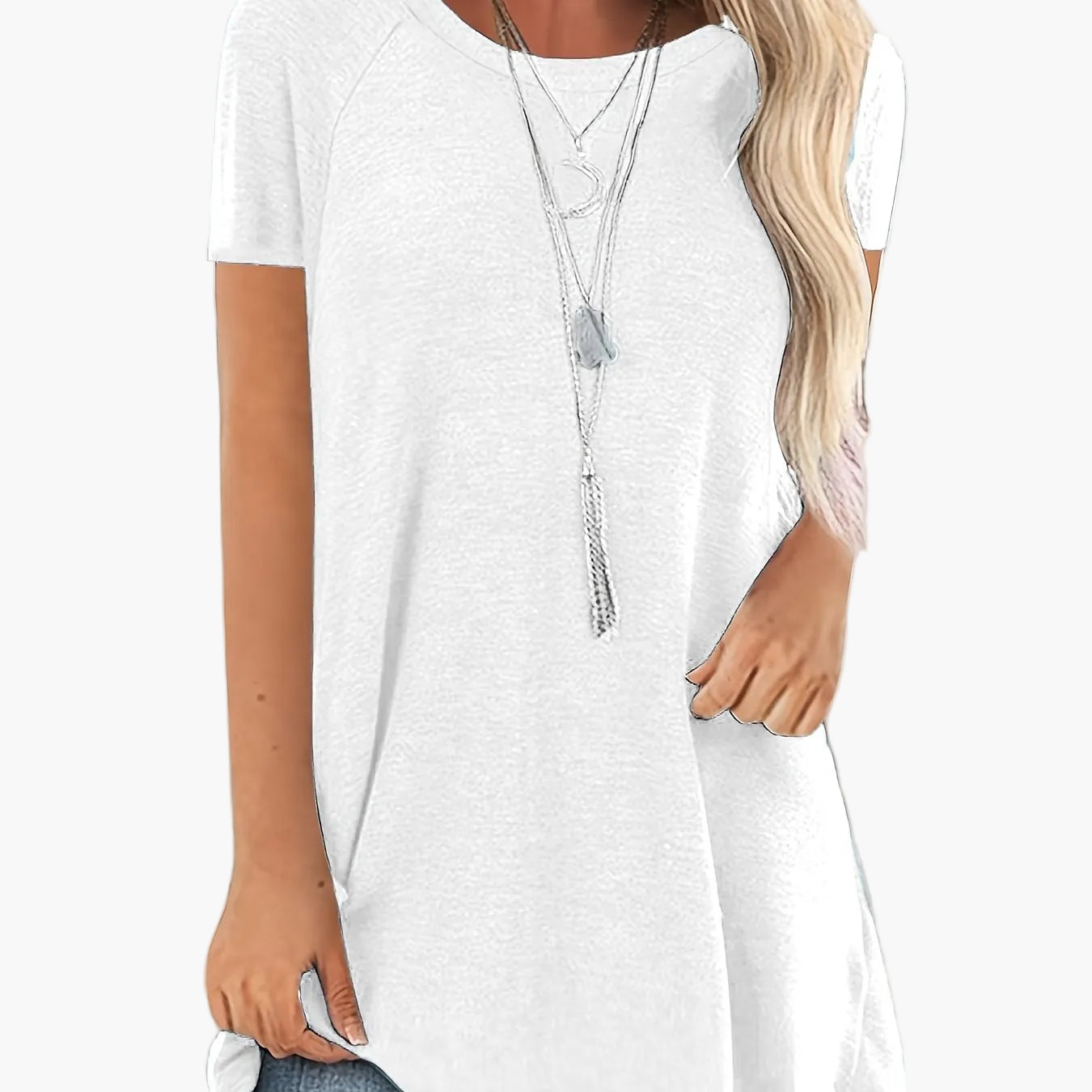 Damen Tunika T-Shirt Kurzarm Lockerer Schnitt Freizeitmode