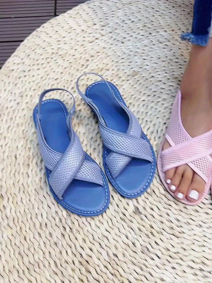 Damen Komfort Mesh Pantoletten – Sommerliche Freizeit Sandalen mit Kreuzriemen für Alltag und Urlaub