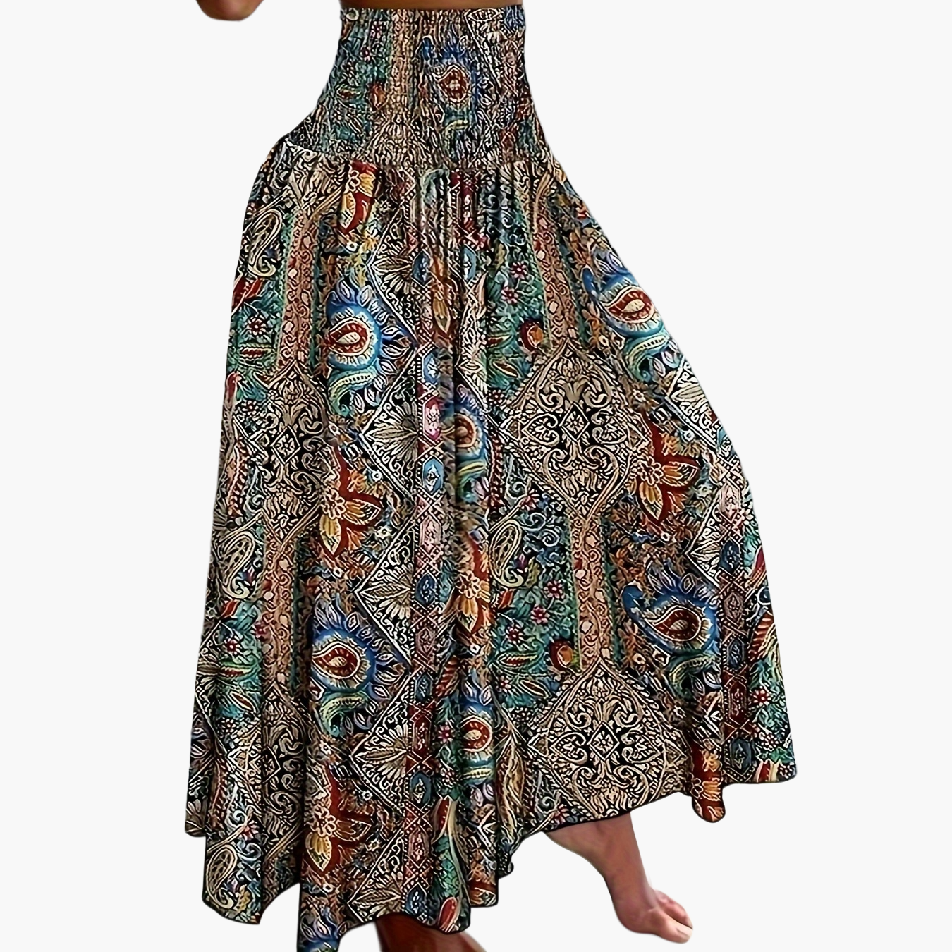 Damen Maxirock Boho-Stil mit tropischem Muster – Perfekt für Sommer, Urlaub & Freizeit