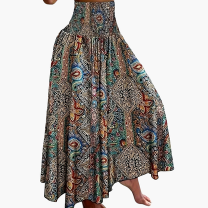 Damen Maxirock Boho-Stil mit tropischem Muster – Perfekt für Sommer, Urlaub & Freizeit