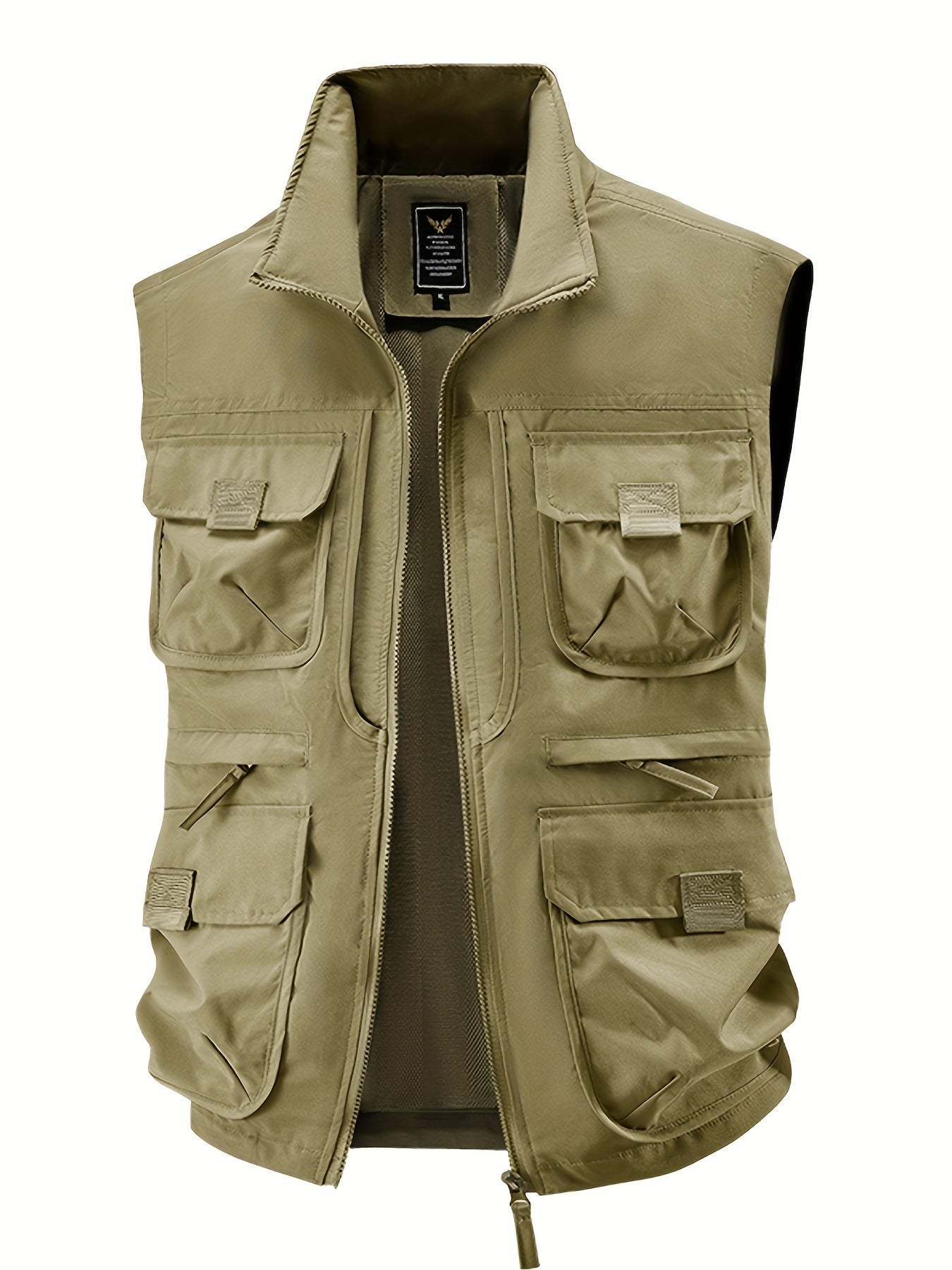 Herren Outdoor Utility Weste mit Stehkragen – Multifunktionsweste für Angeln, Wandern, Freizeit