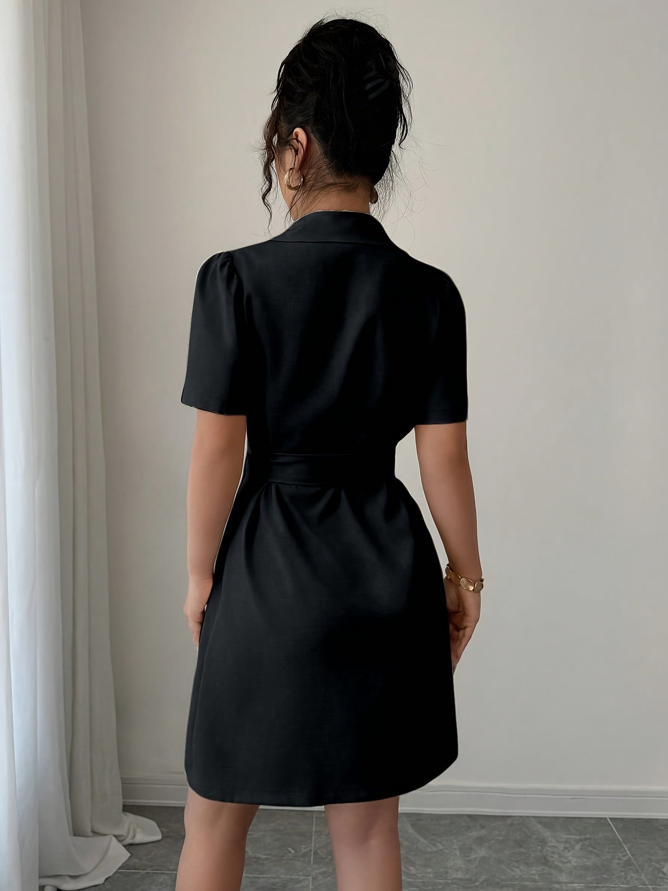Damen Blazerkleid Elegant Business Kurzarm mit Gürtel – Stilvolles Sommerkleid für Büro & besondere Anlässe