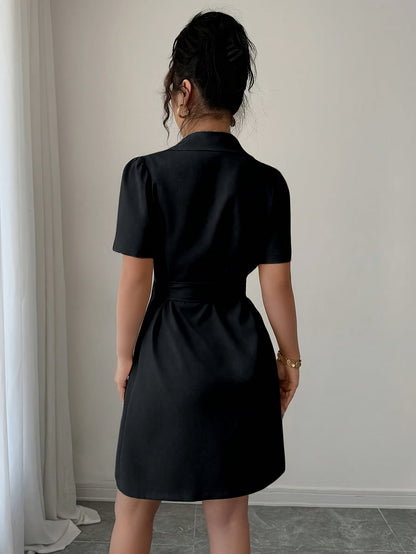 Damen Blazerkleid Elegant Business Kurzarm mit Gürtel – Stilvolles Sommerkleid für Büro & besondere Anlässe