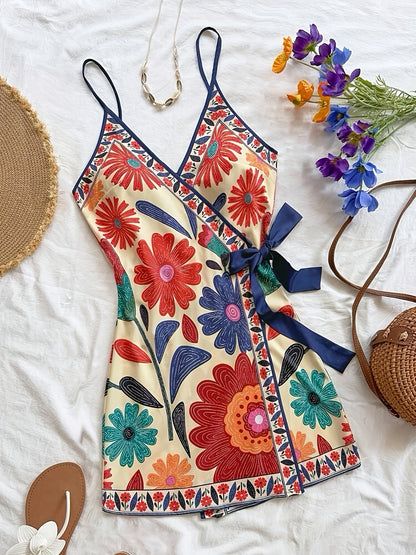 Damen Wickelkleid im Tropischen Stil mit Blumen- und Vogelmotiven