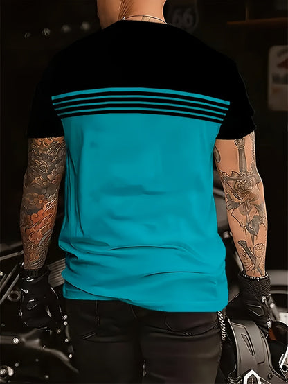 Herren T-Shirt im Biker-Stil mit Streifen – Lässiges Kurzarmshirt für Motorradfans