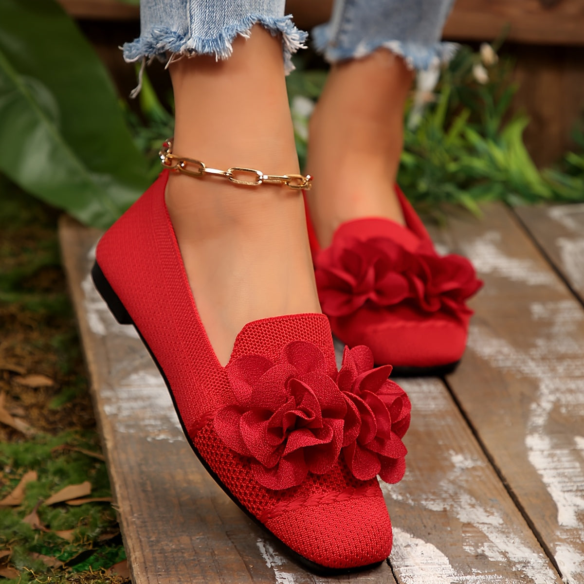 Damen Ballerinas mit Blumendekor und bequemem Schlupf-Design – Modische Freizeitschuhe