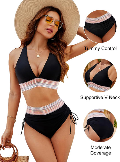 Damen Bikini-Set mit High-Waist und Shaping-Effekt – Modischer Badeanzug für Strand & Pool