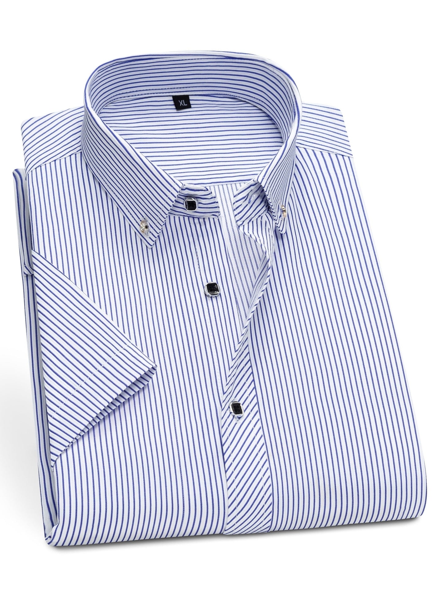 Herren Kurzarm Business-Hemd mit feinem Streifenmuster und modernem Kragen – Eleganter Freizeit- und Büro-Look